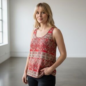 HALIFE Red Paisley Boho Tank Top Sleeveless Summer Blouse Size 2XL